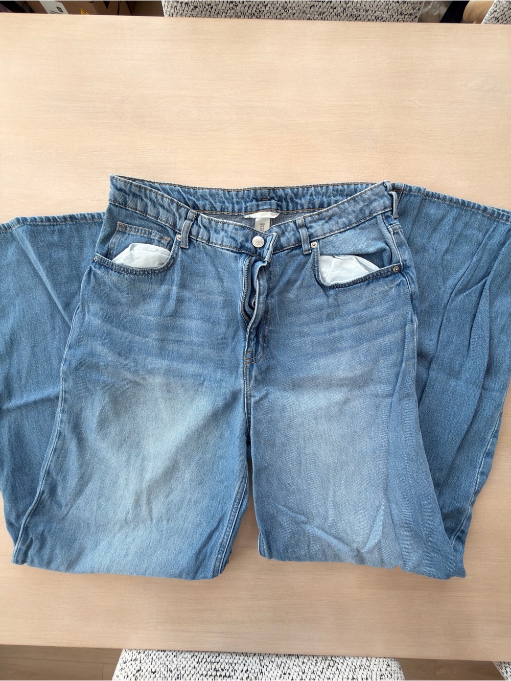 H&M Denim Wide Leg Jeans in Light Blue Wash - Size 12